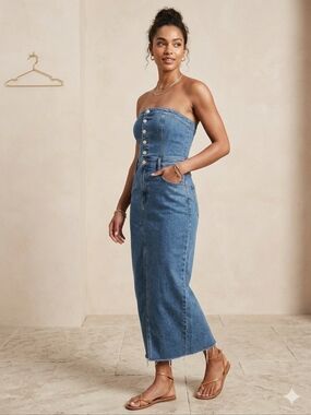 Sincerely Jules Strapless Denim Midi Dress Size S